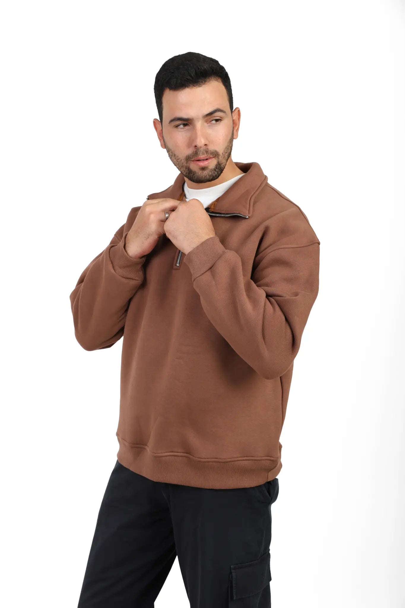 Urban Half Zip Sweatshirt – Mocha Brown